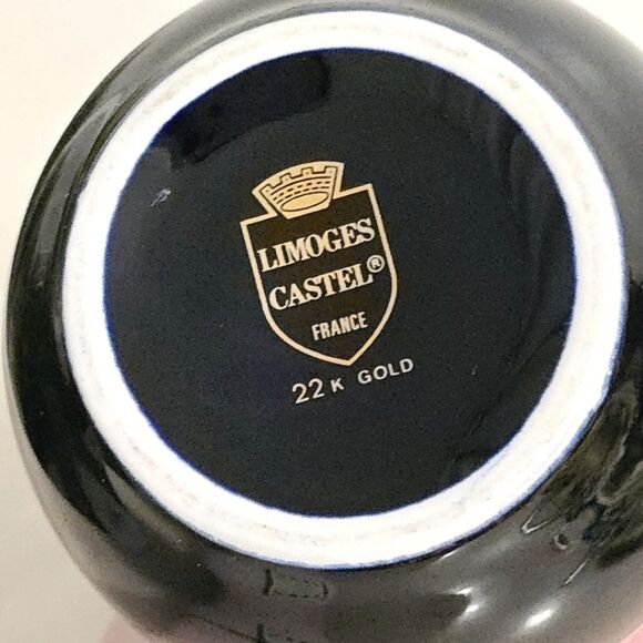 Limoges Castel Porcelain Cobalt Dark Blue Vintage Vase Lovers Scene with Gold - Picture 4 of 8